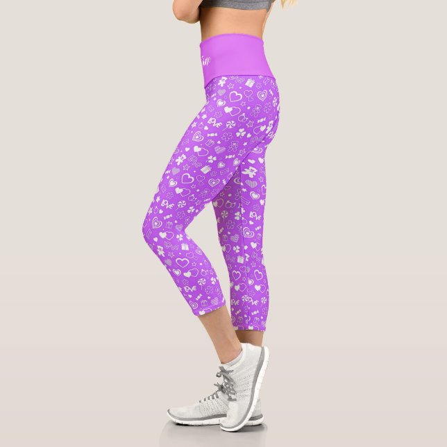 Leggings Capri Luxe Moderne Élégant Amour Purple Coeur (Gauche)