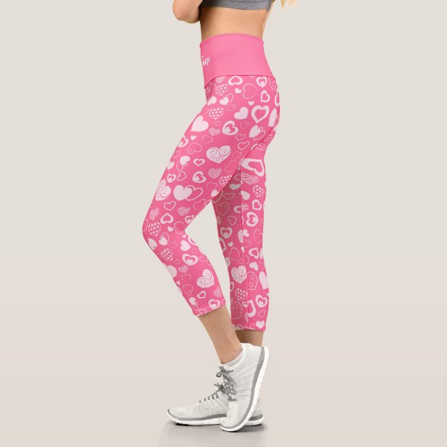 Leggings Capri Luxe Moderne Élégant Amour Rose Coeur (Gauche)