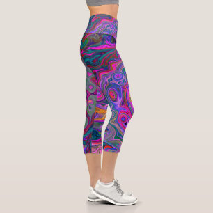 Leggings Capri Magenta rétro, Verte et Orange Abstrait