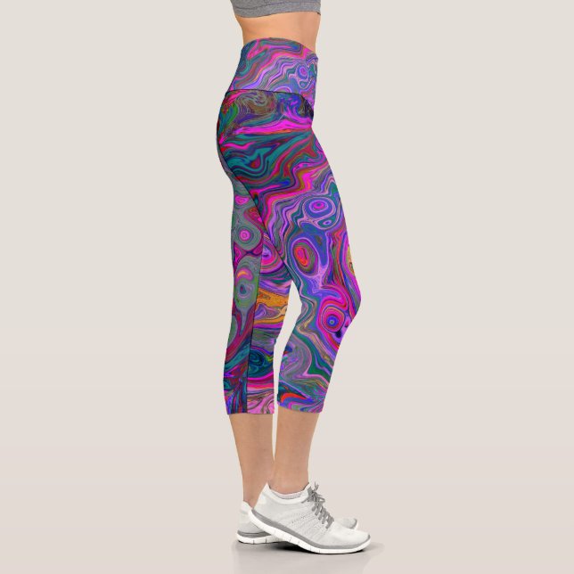 Leggings Capri Magenta rétro, Verte et Orange Abstrait (Droite)