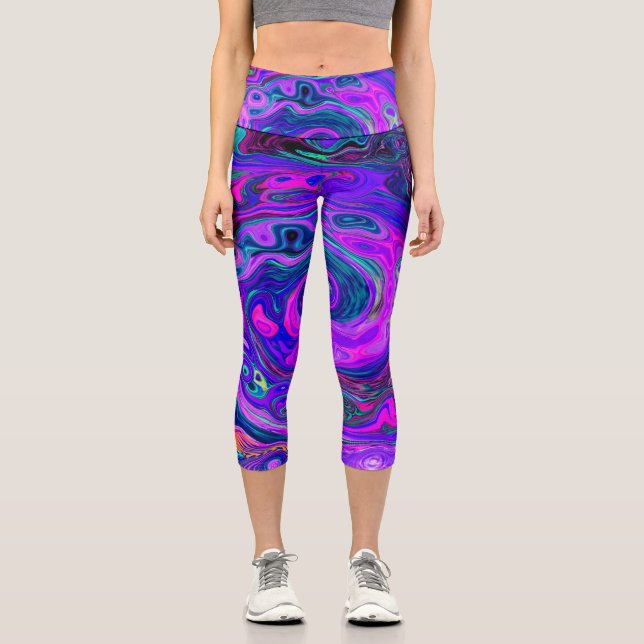 Leggings Capri Magenta super rétro Abstrait et spirale violette (Recto)