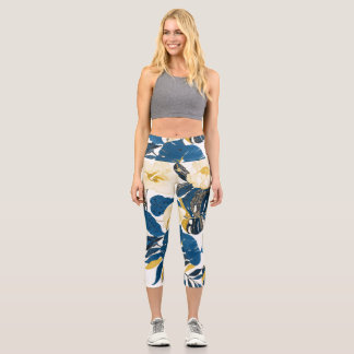Leggings Capri Main Tropicale tirée : Motif créatif sans couture