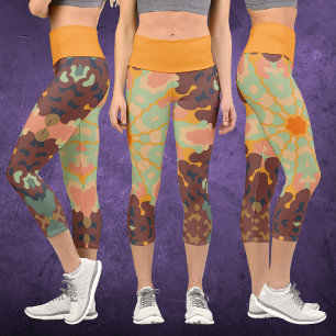 Leggings Capri Mandala Green Orange et Jaune