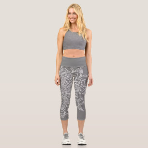 Leggings Capri Mandala Yoga Capri gris et blanc
