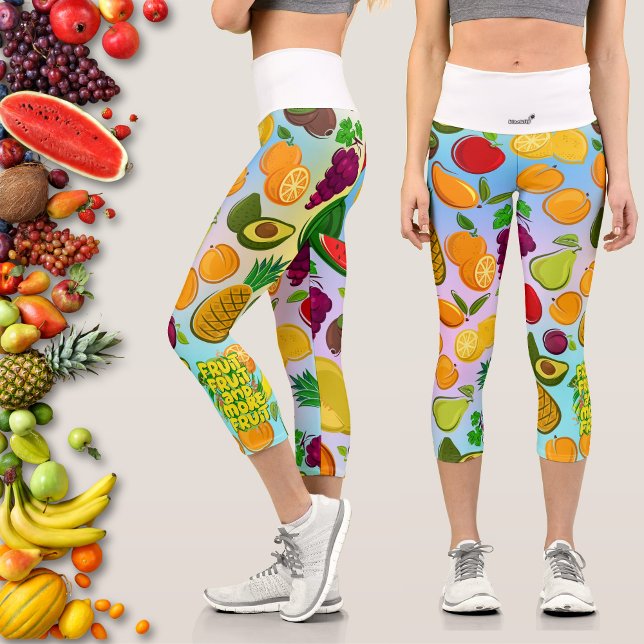 Leggings Capri Mangez plus de fruits | yoga alimentaire sain moti (Créateur téléchargé)