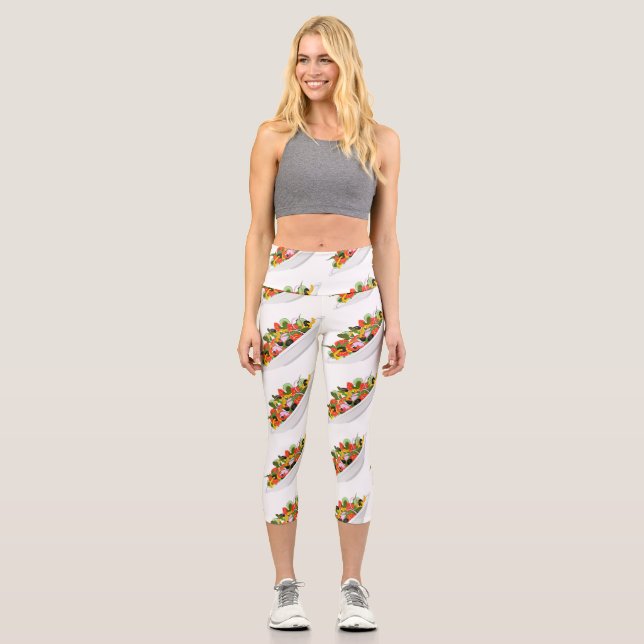Leggings Capri Mangez plus de plantes frais motivation salade let (Recto)