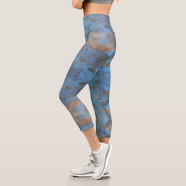 Leggings Capri marbre bleu Capris haut taille
