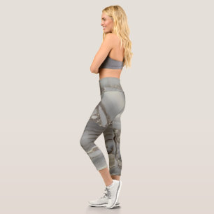 Leggings Capri Marbre Gris avec Veine d'Or