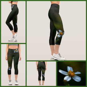 Leggings Capri Marguerites sur la florale verte foncée