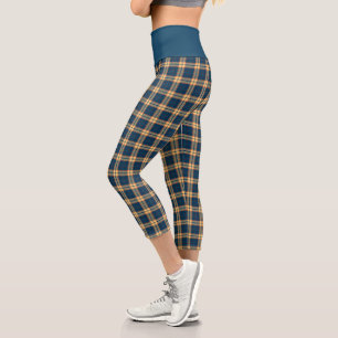 Leggings Capri Marine bleu jaune Madras Plaid Motif