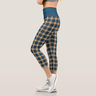 Leggings Capri Marine bleu jaune Madras Plaid Motif
