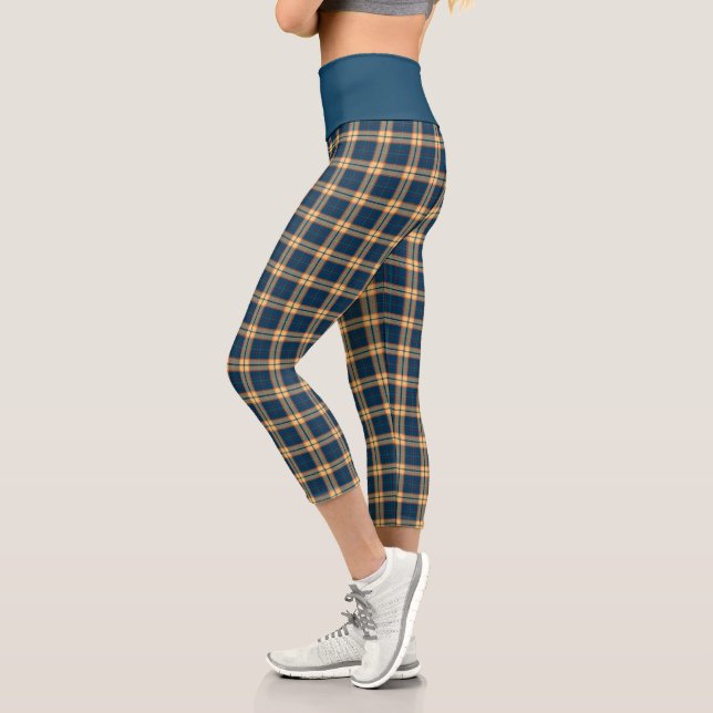 Leggings Capri Marine bleu jaune Madras Plaid Motif (Gauche)