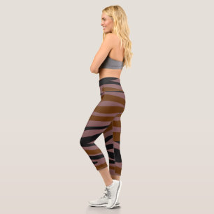 Leggings Capri Marron rayé néon noir