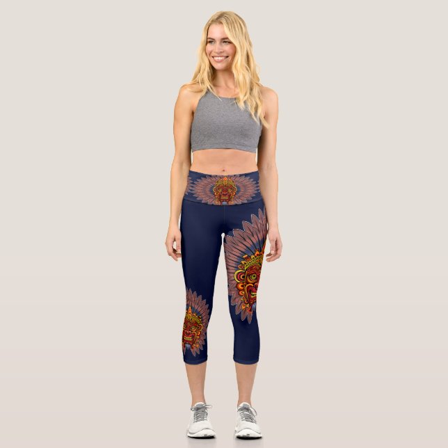 Leggings Capri Masque rituel du roi guerrier tribal (Recto)