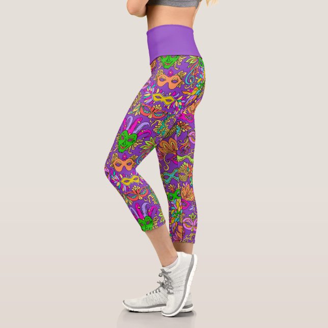 Leggings Capri Masques masqués de Mardi Gras Purple (Gauche)