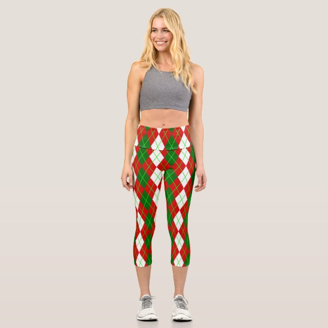 Leggings Capri mauvais Noël Jacquard plaid rétro (Recto)