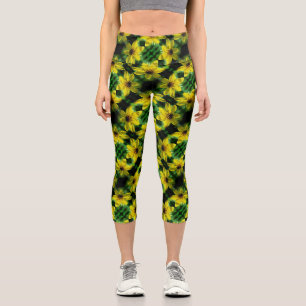 Leggings Capri Maximilian Sunflower Floral Motif Abstrait