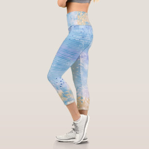 Leggings Capri Média mixte Abstrait bleu turquoise jaune