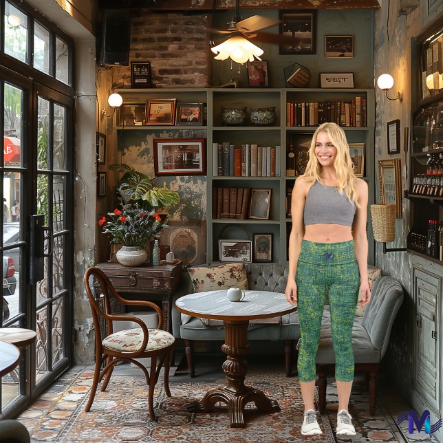 Leggings Capri Mélange vert et jaune : Personnaliser le logo et l (Créateur téléchargé)