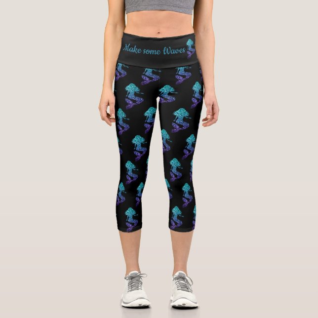 Leggings Capri Mermaid aqua blue ombre Sparkles Make some Waves (Recto)