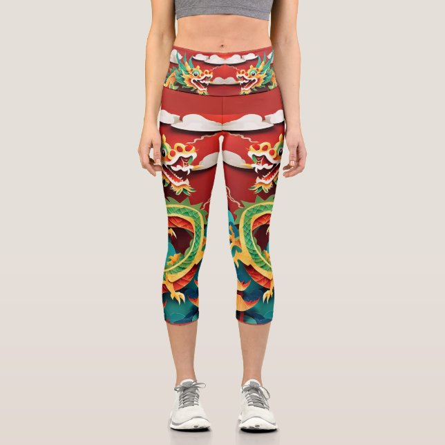 Leggings Capri Mignonne chinois Nouvel An Dragon Origami HWCL (Recto)