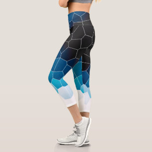 Leggings Capri Minimalisme Art Abstrait Bleu Cellules Blancs