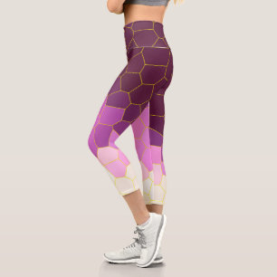 Leggings Capri Minimalisme Art Abstrait Violet Rose Cellules Blan