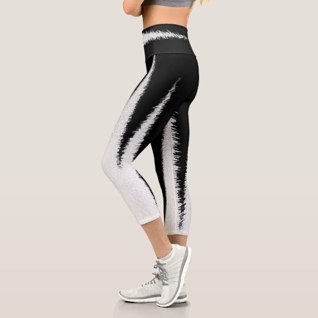 Leggings Capri Minimalisme d'art Abstrait Lignes blanches noires (Gauche)