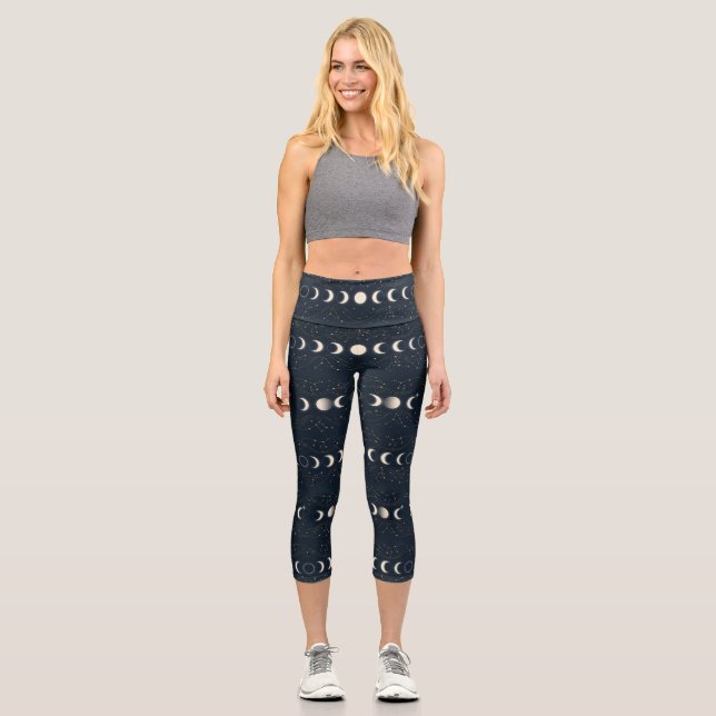 Leggings Capri Minimalist Lunar Phases Pattern with Stars and Nig (Recto)