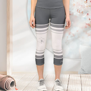 Leggings Capri Minimaliste Art Linéaire Floral Zen Gris Ardoise I