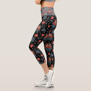 Leggings Capri Moche Noël Scandi Bull noir haut-taille Capris