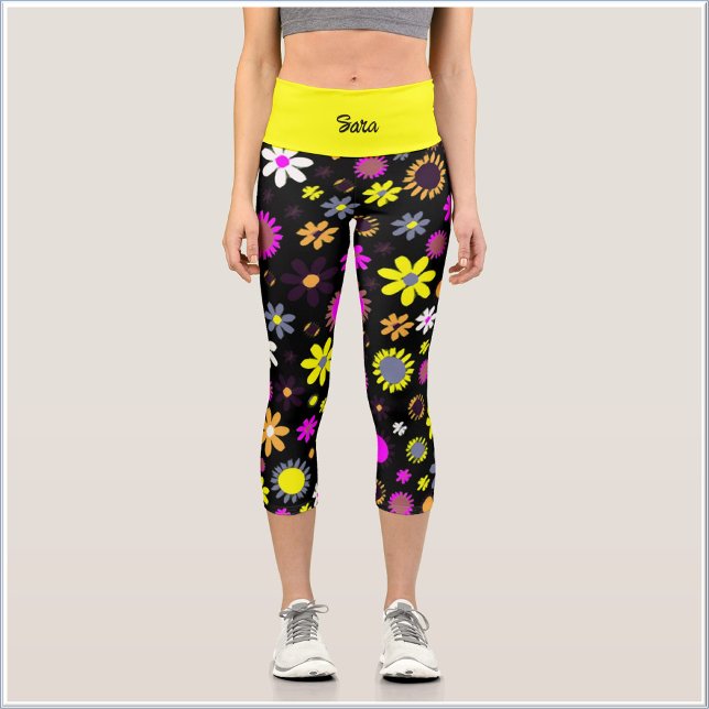 Leggings Capri Mod Black Floral (Créateur téléchargé)