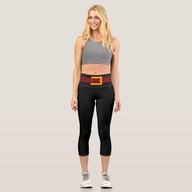 Leggings Capri Mode tendance Chic noir Brown Faux Belt Buckle (Recto)