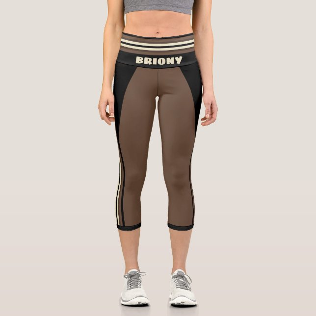 Leggings Capri Modèle de nom de bande de course Brown et noire (Recto)
