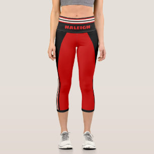 Leggings Capri Modèle de nom de bande Red White et Black Racing
