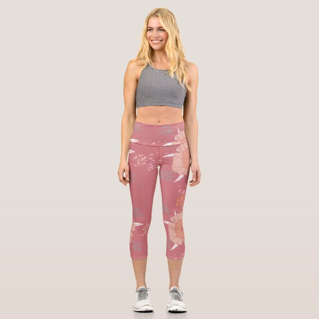 LEGGINGS CAPRI MODÈLE FLORAL ROSE (Recto)
