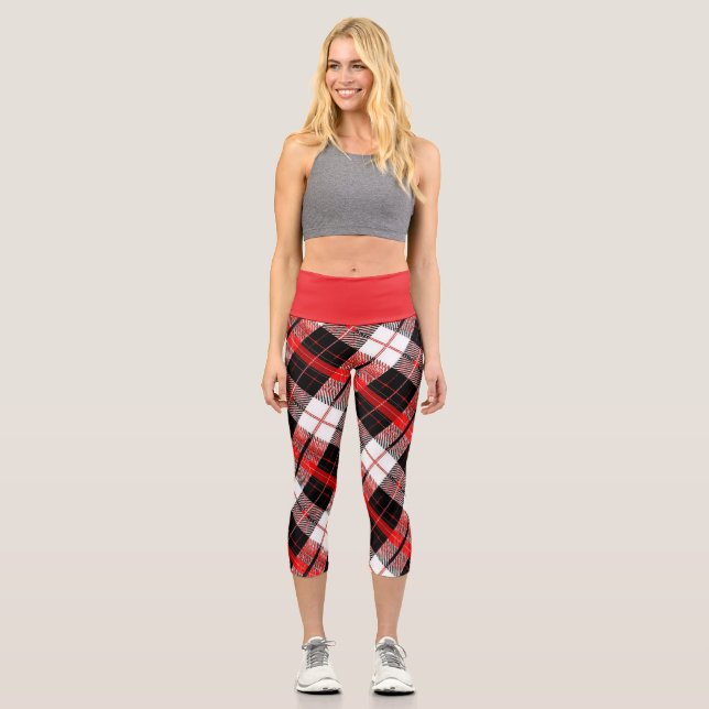 Leggings Capri Modern Tartan Red, Black and White  (Recto)