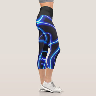 Leggings Capri Moderne Abstrait Noir Et Bleu Néon