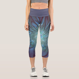 Leggings Capri Moderne Abstrait tendance Fleur bleue Fractal Art