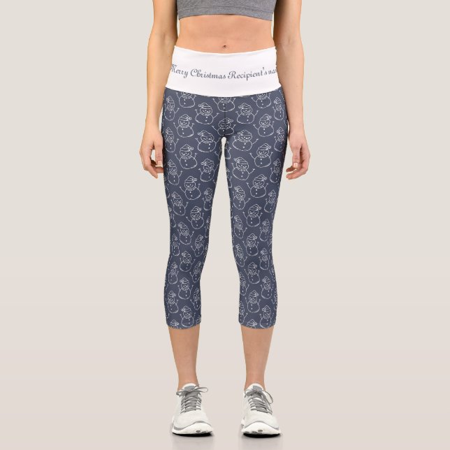 Leggings Capri Moderne Cute Snowman Custom Joyeux cadeau de Noël (Recto)