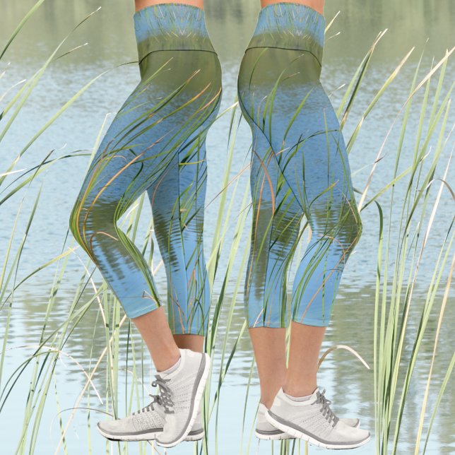 Leggings Capri Monet inspire Queue de chat bleu et vert (Créateur téléchargé)