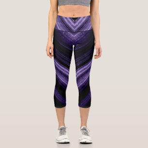 Leggings Capri Monogramme chevron métallisé néon violet noir étin