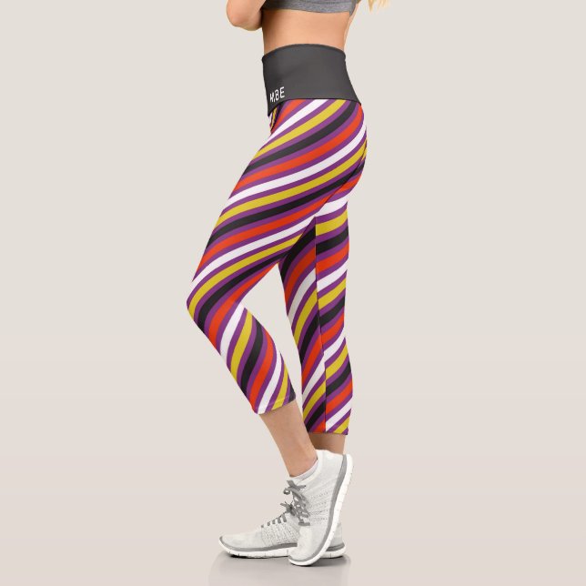 Leggings Capri Monogramme Fun Girly Stripe moderne Halloween (Gauche)