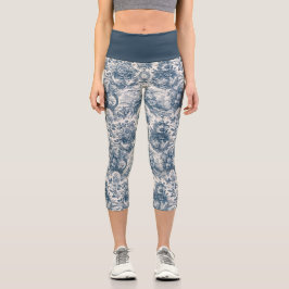 Leggings Capri monogramme vintage fleuri Blue toile de jouy