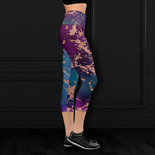 Leggings Capri Moody Luxe Marble Profond violet et Turquoise or