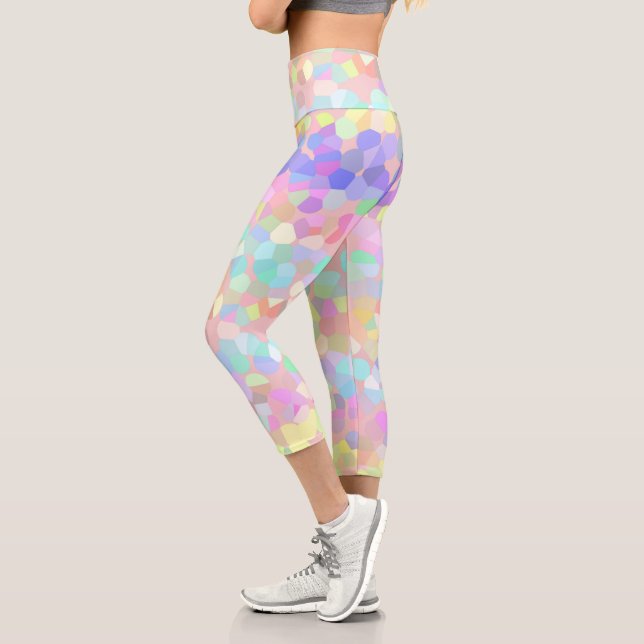 Leggings Capri Mosaïque bleue pastel vert rose jaune (Gauche)