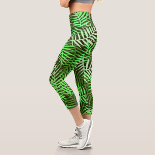 Leggings Capri Motif à feuilles vertes Feuilles Tropical Palm