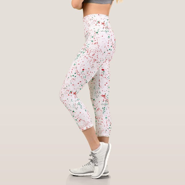 Leggings Capri Motif Abstrait de peinture rouge rose verte (Gauche)