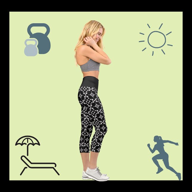 Leggings Capri Motif Abstrait de points de livres monochromes (Activewear or leisure wear? Your choice, looking good anyhow.)