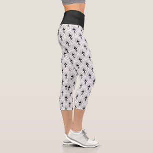 Leggings Capri motif art déco noir sur blanc